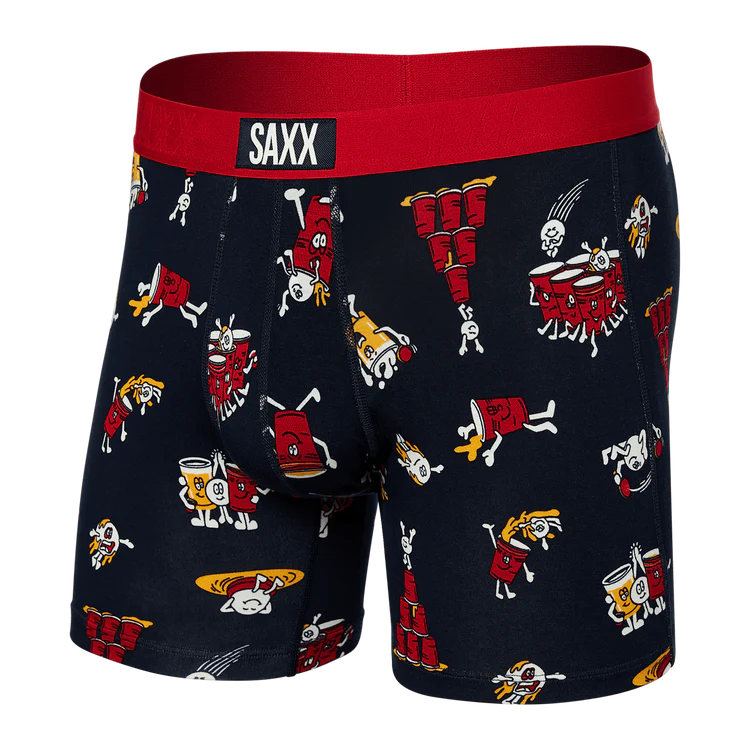 SAXX Vibe Super Soft Party Foul Boxer Briefs - Dark Ink Beach