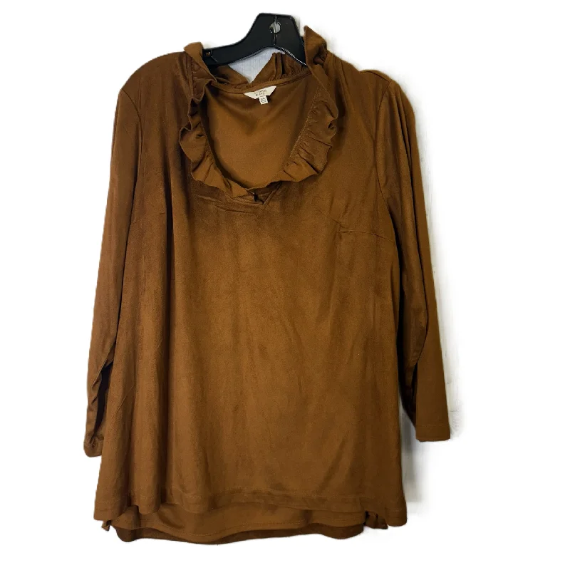 Top Long Sleeve By Crown And Ivy In Brown, Size: Xxl Practical Men's Quick