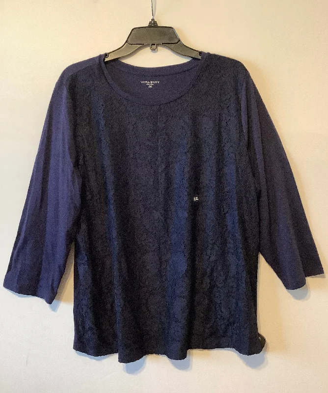 Top Short Sleeve By Laura Scott In Navy, Size: Xxl Modern Men's 