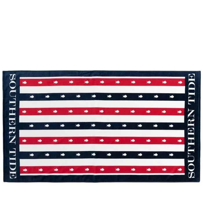 Southern Tide Skipjacks and Stripes Beach Towel - Classic White Dynamic Men's High