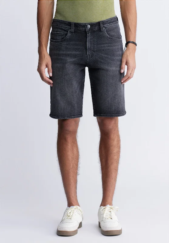 Relaxed Straight Dean Men's Denim Shorts in Crinkled Black - BM22849 Adventure