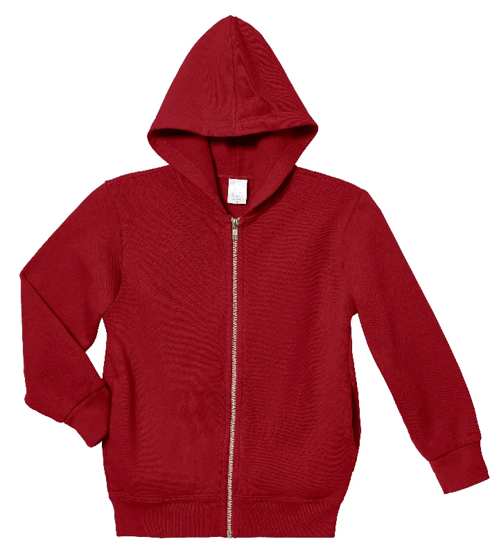 Soft & Cozy 100% Cotton Fleece Zip Hoodie with Inner Pockets | Red Preppy Men's College