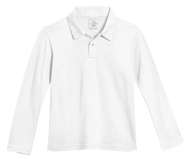 Boys Soft Cotton Jersey 2-Button Long Sleeve Polo Shirt | White Modern Men's Geometric