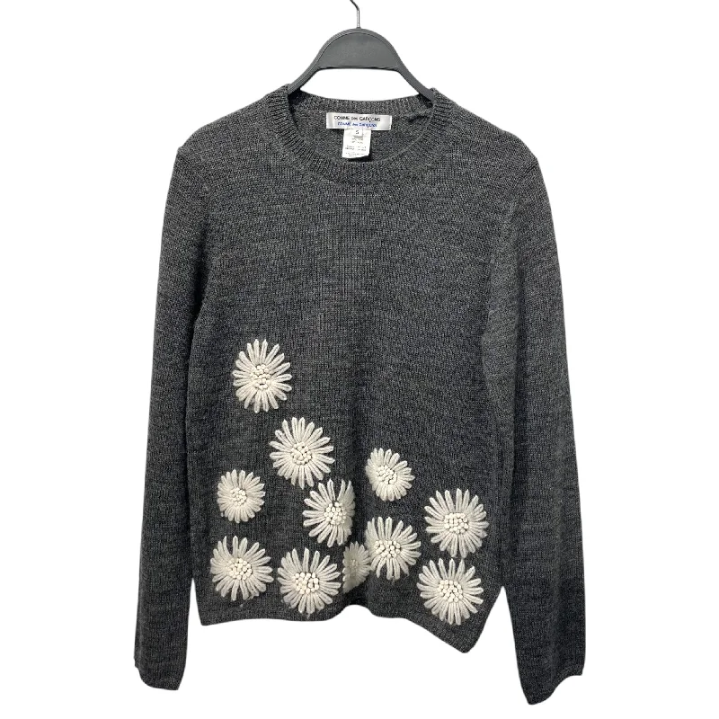 COMME des GARCONS/Sweater/S/Floral Pattern/Wool/GRY/ Minimalist Men's Casual 