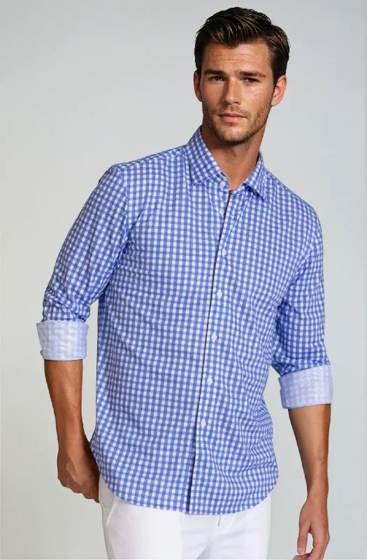 Mauro Long Sleeve Check Tech Shirt - Royal Blue Vacation