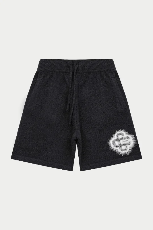 FLUFFY EMBLEM KNITTED SHORTS - BLACK Practical Men's Multi