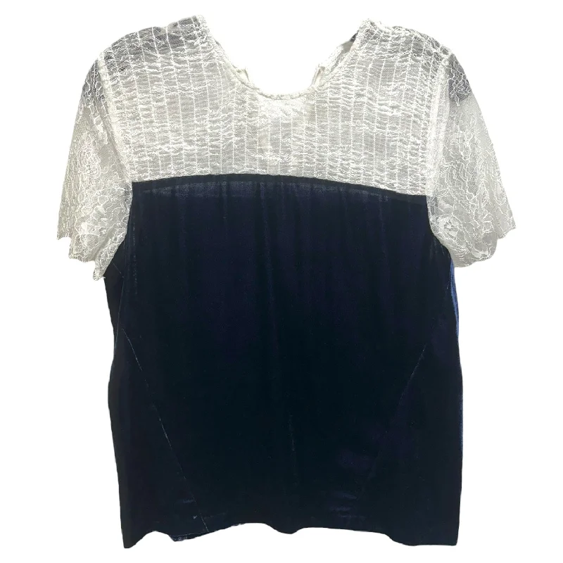 Alice Velvet Contrast Top By Sandro In Marine Blue & White Lace, Size: S Sporty Men's Athleisure 