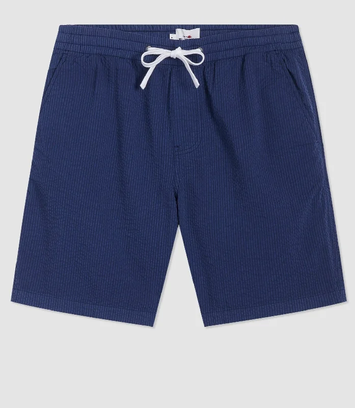 Seersucker Slim Fit Bengal Stripe Short - Navy Relaxed Men's Beach