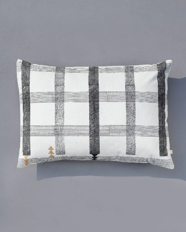 Check Stripe Lumbar Pillow Cover - Black & White Polished Men's Silk