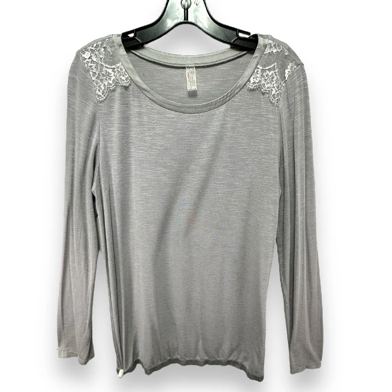 Lace Detail Round Neck Long Sleeve Modal Top By Intimissimi In Grey, Size: M Casual Men's Loose