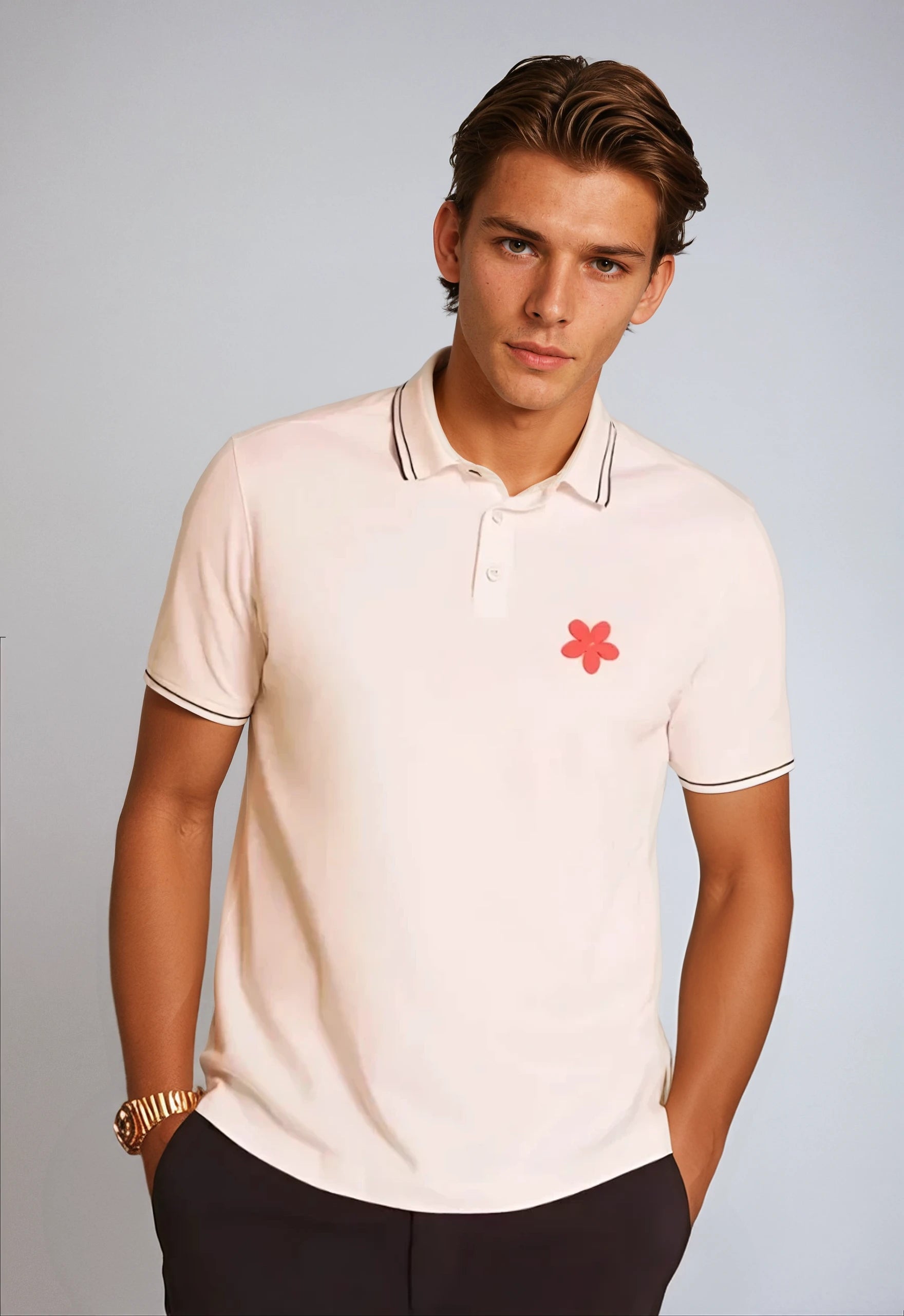 Happy Polo Shirt - White Artistic Men's Hand