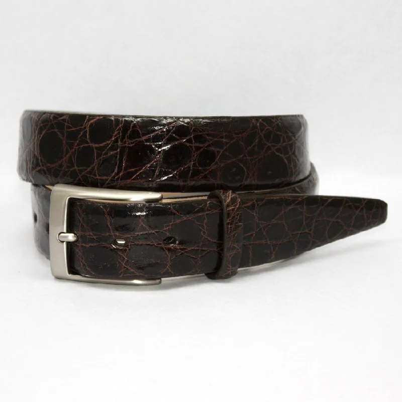 Torino Leather Brown Glazed South American Caiman Belt Athletic Men's Compression